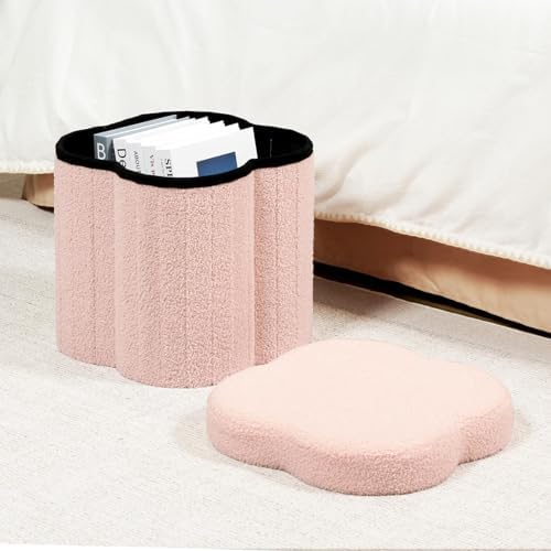 B FSOBEIIALEO Storage Ottoman Cube, 12.6" Flower Shaped Ottomans, Pink