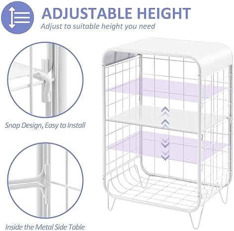 APEXCHASER Cute Nightstand,3 Tier Metal Side Table,White