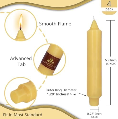 NJAO HOO Natural Beeswax Short Taper Candles 7 Inch Candlesticks Dripless Pure Beeswax Candles for Home Dinner Nontoxic Candles, 4 Pack