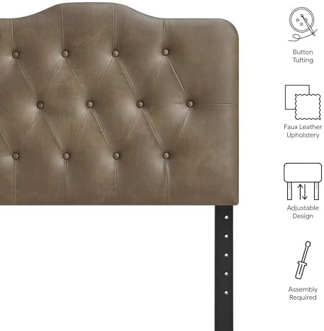Modway Annabel Faux Leather Adjustable Twin Headboard in Mushroom - Padded Vegan Leather Headboard with 7 Height-Adjustable Positions