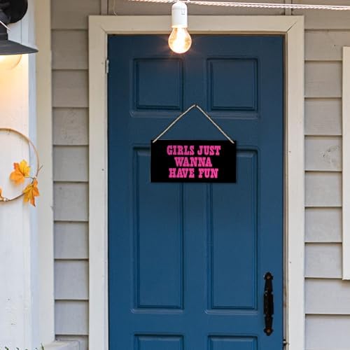 Hot Pink Preppy Girls Just Wanna Have Fun Printed Wood Plaque Sign Wall Hanging,Trendy Preppy Hanging Wall Signs for Girls Room College Dorm Bachelorette Party Decor 12 x 6 Inches Home Décor Accents（Black）