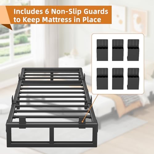 12 Inch Metal Twin Bed Frames with Stable Steel Support, Noise-Free