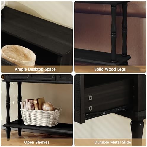 ARTPOWER 47" Mid-Century Console Table, 2 Drawers and Open Shelf, Black