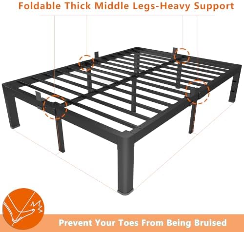 yookare King Metal Platform Bed Frame 14 Inch, 3500 lbs Heavy Duty Steel Slat Bed Frame, Round Anti-Bump Corners & Recessed Middle Legs,Anti-Slip Mattress Stopper, No Box Spring Needed