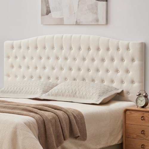 Tufted Linen King Headboard, Button Diamond Design Headboards, Beige