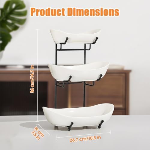 3 Tier Fruit Basket, Ceramic Fruit Bowl for Kitchen Counter
