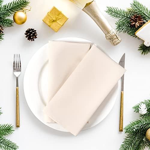 Ramanta Home Set of 12 Polyester Cloth Napkins 18x18 Inches, Beige