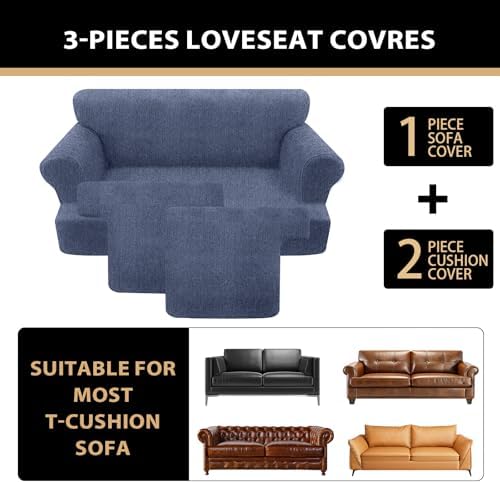 Sofa Covers 3 Piece T Cushion Sofa Slipcovers, Stretch Couch Cover with 2 Individual T Cushion Covers, Machine Washable Furniture Protector for Living Room(Blue Gray, 2 Cushions)