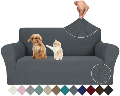 JIVINER Stretch Loveseat Slipcovers 1 Piece Love Seat Sofa Cover Spandex 2 Seater Couch Covers Universal Furniture Protector with Elastic Bottom (Medium, Dark Gray Rhomb)