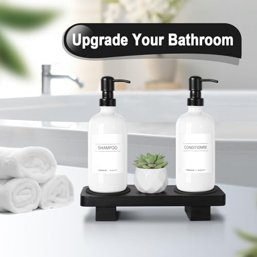 KASUNTING Hand Soap Dispenser for Kitchen, White Soap Dispensers with Stainless Steel Pump, Bathroom Soap Dispenser Set with Wood Riser Tray, Kitchen Dish Soap Dispensers Bathroom Decor(White)