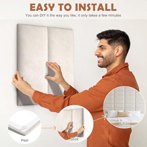 IFNOW Wall Mounted Headboard, Peel and Stick Panels, Lvory White, Queen