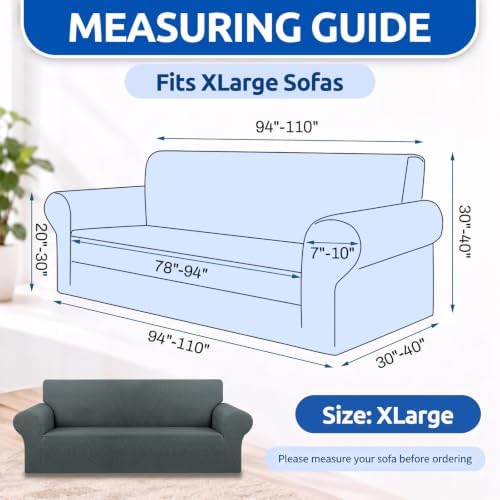 KEKUOU Stretch Oversized Couch Covers for Sofa Slipcover,Grey