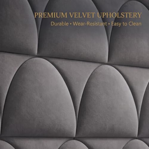56.3" High Velvet Upholstered Wingback Headboard, King, Gray