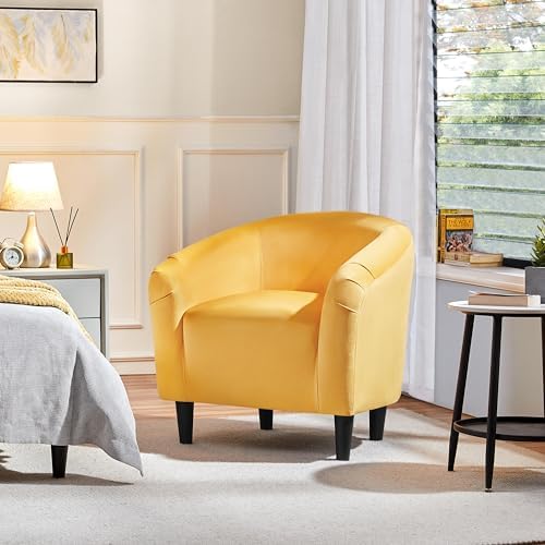 Yaheetech Small 25.5in Wide Velvet Barrel Accent Chair Bedroom, Yellow