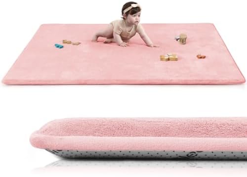 Huloo Sleep Baby Play Mat for Floor,Extra Large 71"×79" Playpen Mat for Toddler,Infant,Kids,1.3" Thick Elasti Foam Non-Slip Nursery Rug,Water Repellent Soft Padded Activity Mats for(Pink)