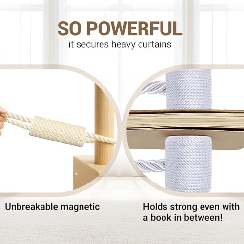 Hion Magnetic Curtain Tiebacks Beige 4pcs, Curtain Holdbacks Hooks Holders