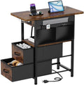 Yenlure Small Side Table with Charging Station, Narrow Nightstand Bedside Tables with Storage Pocket for Living Room Bedroom, Sofa End Table with USB Ports and Power Outlets for Small Spaces