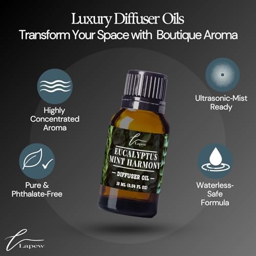 Lapew Eucalyptus Mint Harmony Waterless Diffuser Oil | Fragrance Oil for Nebulizer & Cold Air Diffusers | Scented Home Oil | 0.34 fl oz