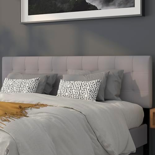 BizChair Quilted Tufted King Size Headboard in Light Gray Fabric