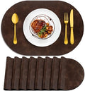 ADRIMER Oval Placemats Set of 8, Wipeable Faux Leather, Coffee