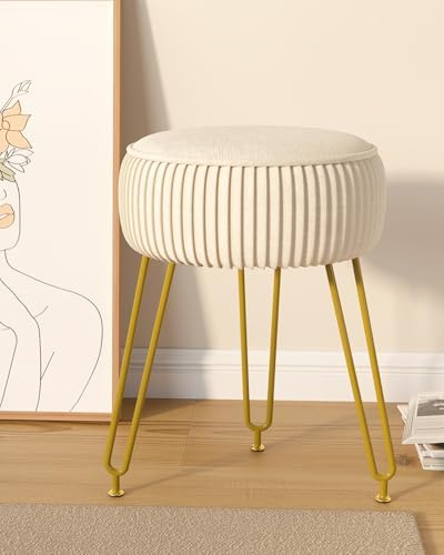 IBUYKE Makeup Vanity Stool, Velvet Round Footrest Ottoman, White LG-30M