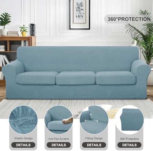 4 Pieces Stretch Couch Cover for Oversized Sofa, Steel Blue