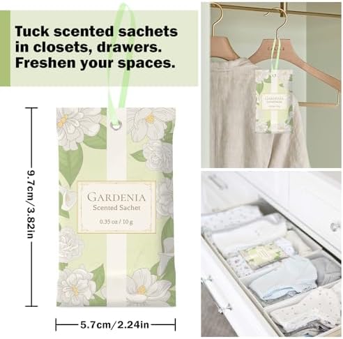 SCENTORINI Scented Sachets for Drawer and Closet, Gardenia Scent 14 Pack
