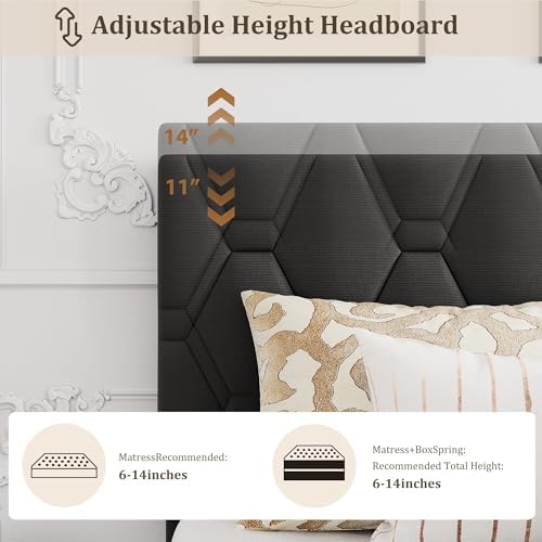 Twin Bed Frame with Adjustable Headboard, Upholstered Bed Frame, Grey