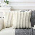Decorative Throw Pillow with Inserts, Set of 2 Soft Faux Fur Throw Pillows, Boho Striped Pillow for Couch, Bed, Sofa Decor (Beige, 22" x 22"(Pack of 2))