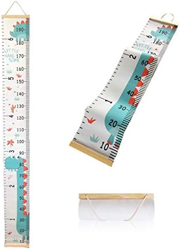 SUJAYU Growth Chart for Kids, Canvas Height Chart Ruler Removable Wood Hanging Wall Ruler Measurement Chart for Home Decoration (Dinosaur)