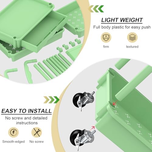 Goovilla 4 Tier Rolling Utility Cart Organizer with Removable Drawer, Green