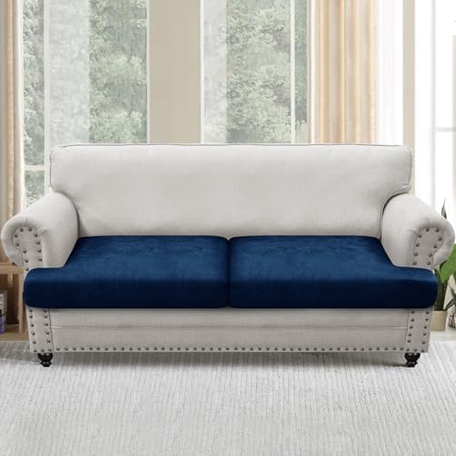 Leather Look Couch Cushion Covers - Slipcovers Sets for 2 Cushion Sofa (2PCS, Navy)