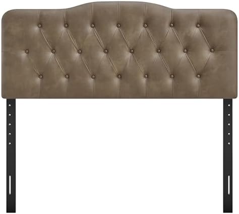 Modway Annabel Faux Leather Adjustable Full Headboard in Mushroom - Padded Vegan Leather Headboard with 7 Height-Adjustable Positions