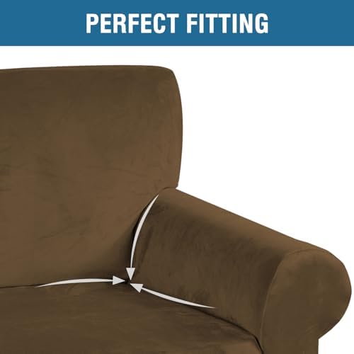 H.VERSAILTEX Stretch Velvet Loveseat Covers for 2 Cushion Couch Covers for Living Room Sofa Covers Slipcovers with Non Slip Straps Bottom, Ultra Thick Comfy Velour (Width 58"-72", Bronze Brown)
