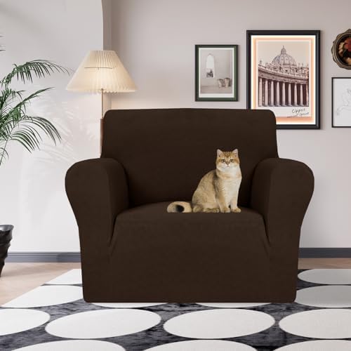 JIVINER Stretch Armchair Slipcovers, 1 Piece Chair Sofa Covers 1 Seater Couch Covers with Elastic Bottom for Kids, Pets (Small, Coffee Rhomb)