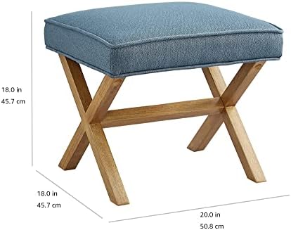Amazon Basics Small Ottoman Foot Rest, Mid-Century Modern X Square Upholstered Fabric Stool for Living Room, Bedroom, Entryway, Extra Seating, 20" W x 18" D x 18" H, Indigo Blue