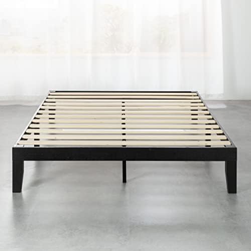 Mellow Naturalista Classic 12 Inch Solid Wood Platform Bed with Wooden Slats, King, Black