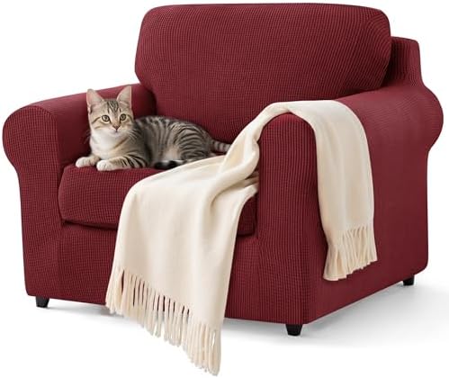 SUBRTEX 3 Pieces Stretch Sofa Slipcover Sets Couch Cover Sets Backrest Cushion Covers Furniture Protector Collection Set for Oversize Sofa Loveseat Chair Slip Covers(Small, Wine)