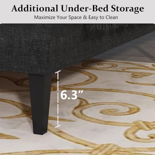 Lullabyre Queen Bed Frame with Headboard, Upholstered Platform Bed, Grey