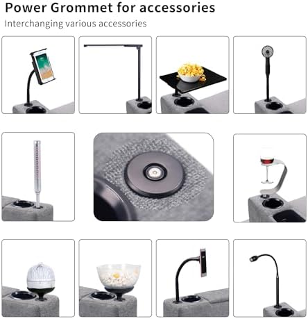 Multifunctional Sofa Armrest, Couch Armrest with Wireless Charge Stand, Removable Couch Caddy with Storage,Including LED Reading Light