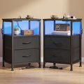 SONGMICS Nightstand with Charging Station, 2 Fabric Drawers
