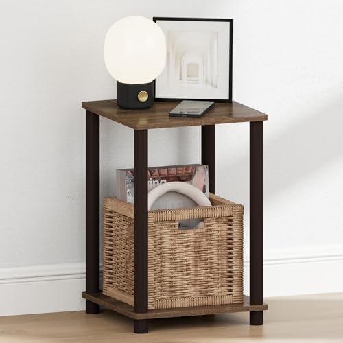 Furinno Turn-N-Tube Toolless 2-Tier Open Shelf Night Stand, Walnut
