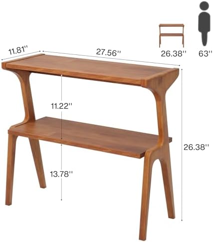 Tribesigns Set of 2 Solid Wood End Table, 2-Tier Mid-Century Modern Side Table with Storage Shelf, Tall Slim Side Table for Couch with Unique Legs, Long Bedside Table for Bedroom, Living Room, Cherry