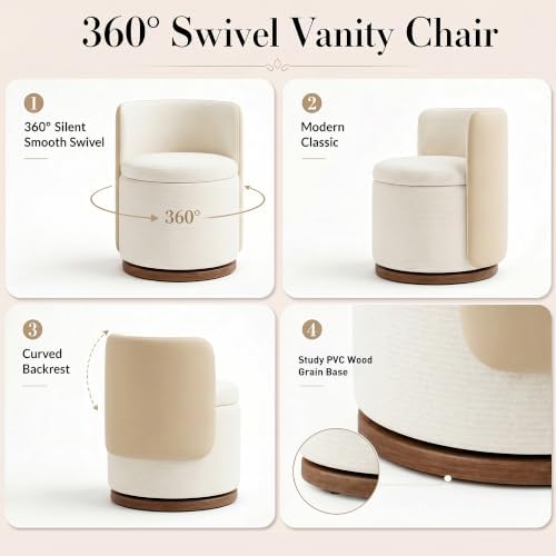 Ottoman with Storage, Round Vanity Stool with Back
