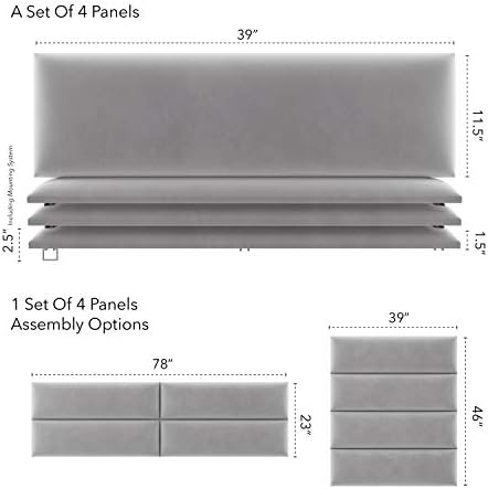 Vänt Wall Mounted Headboard Panels, King/Twin, Velvet Platinum Grey