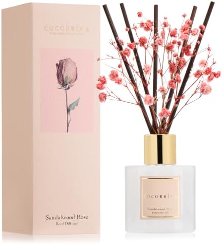 COCORRÍNA Reed Diffuser - Sandalwood Rose 3.38 fl oz Reed Diffuser for Bedroom Bathroom Home Décor