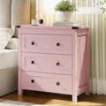 Farmhouse Nightstand with 3 Drawers, Wood Bedside Table, Pink