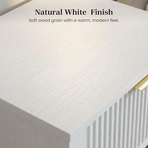 White 15.4" Wide Small Nightstand with Drawer,Open Shelf,Fluted Front