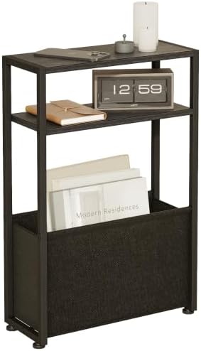Leomonio Narrow Side Table, Slim Night Stand with Magazine Rack