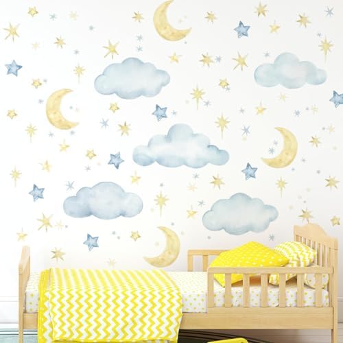 Cloud Moon and Star Wall Decals for Nursery Bedroom Playroom